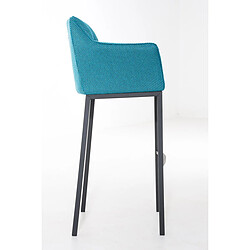 Avis Decoshop26 Tabouret de bar chaise haute de comptoir couture carrées assise en tissu turquoise 4 pieds stables en métal noir 10_0004707