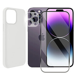 Protection intégrale Verre Trempé pour iPhone 14 Pro Max + Verre Trempé Caméra Arrière + Coque souple silicone Blanc -Visiodirect-