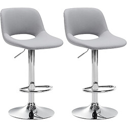 Decoshop26 Tabourets de bar chaises haute x2 avec repose-pieds en PVC gris piètement métallique chromé 10_0004061