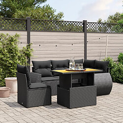 vidaXL Salon de jardin 6 pcs avec coussins noir résine tressée