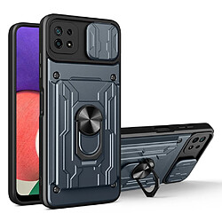 Coque en TPU antichoc avec béquille, porte-carte et glissière pour appareil photo gris pour votre Samsung Galaxy A22 5G (EU Version)