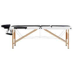 vidaXL Table de massage pliable 3 zones Bois Noir et blanc