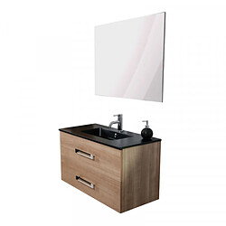 Dansmamaison Ensemble meuble vasque 2 tiroirs 90 cm Bois + Miroir + Colonne - CALEN