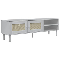 Maison Chic Meuble TV scandinave - Banc TV pour salon SENJA aspect rotin blanc 158x40x49cm bois massif pin -MN14594