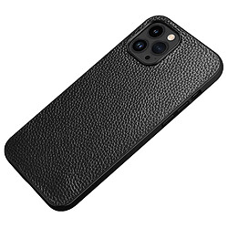 Coque en TPU + cuir véritable texture litchi, anti-écaillage pour votre iPhone 14 Pro - noir