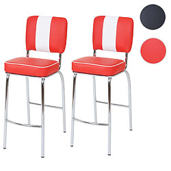 Mendler 2x tabouret de bar Avellino, chaise de comptoir, design rétro des années 50, similicuir ~ rouge / blanc