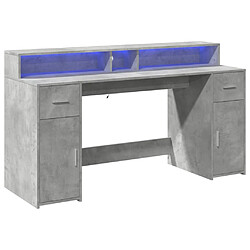 Helloshop26 Bureau table poste de travail meuble d'ordinateur informatique étude et lumières LED 160 x 55 x 91 cm bois d'ingénierie gris 02_0023801