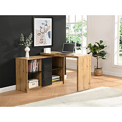 Vente-Unique Bureau extensible avec plateau pivotant 360° - MDF - Naturel et noir - PAVELO