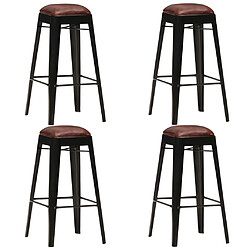 vidaXL Tabourets de bar lot de 4 noir cuir véritable