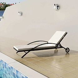 Maison Chic Chaise longue avec coussin | Bain de soleil Relax | Transat et roues Résine tressée Noir -GKD30977