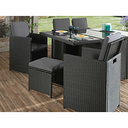 Bestmobilier Fira - Salon de jardin encastrable 10 places - en résine tressée - Noir avec coussins gris + housse de protection