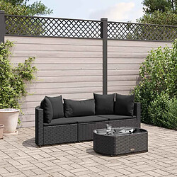 vidaXL Salon de jardin 4 pcs avec coussins noir résine tressée