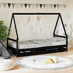 Maison Chic Lit d'Enfant Chambre - Cadre de lit pour enfant avec tiroirs noir 90x200 cm bois pin massif -MN83218