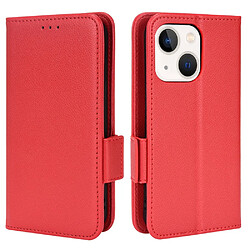 Etui en PU texture litchi, fermoir magnétique rouge pour votre iPhone 13 6.1 pouces