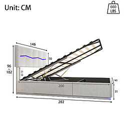 KILISKY Lit coffre double 140x200cm - avec coffre de rangement - Avec éclairage LED - Matériau en cuir PU - beige pas cher