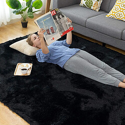 Tapis Salon Carré Shaggy Moderne Noir 80x120cm pas cher