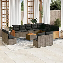 Maison Chic Salon de jardin avec coussins 13 pcs | Ensemble de Table et chaises | Mobilier d'Extérieur gris résine tressée -GKD48981