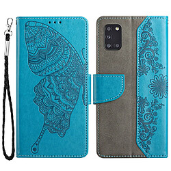 Coque en TPU anti-rayures, antichoc, motif papillon et fleur avec support bleu pour votre Samsung Galaxy Galaxy A31