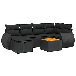 vidaXL Salon de jardin 7 pcs avec coussins noir résine tressée