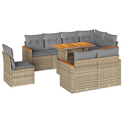 vidaXL Salon de jardin avec coussins 9 pcs beige résine tressée acacia