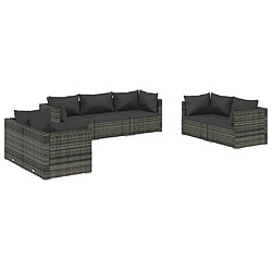 vidaXL Salon de jardin 7 pcs avec coussins Résine tressée Gris