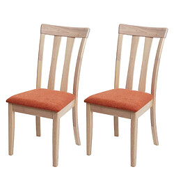 Decoshop26 2 chaises de salle à manger cuisine design classique en tissu orange et bois massif clair 04_0002960