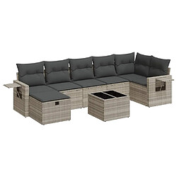 vidaXL Salon de jardin 8 pcs avec coussins gris clair résine tressée