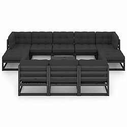 Avis Maison Chic Salon de jardin 11pcs + coussins - Mobilier/Meubles de jardin - Table et chaises d'extérieur Noir Bois de pin massif -MN30949