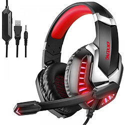 General Casque de jeu filaire , Coussin en mousse à mémoire de forme léger et ultra doux , Surround tridimensionnel intelligent , Casque gamer filaire avec son surround avec suppression du bruit(cordon de raccordement rouge)