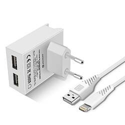 Chargeur Secteur Double USB 3A Smart IC Câble iPhone / iPad Swissten Slim Blanc