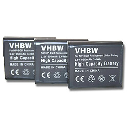 vhbw 3x batterie compatible avec Sony Cybershot DSC-H20, DSC-H3, DSC-H50, DSC-H55, DSC-H7, DSC-H70 appareil photo DSLR (950mAh, 3,6V, Li-Ion)