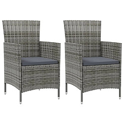 vidaXL Chaises de jardin avec coussins lot de 2 Résine tressée Gris