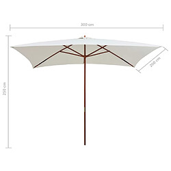 vidaXL Parasol avec poteau en bois 200 x 300 cm Blanc crème pas cher