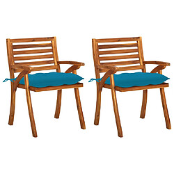 vidaXL Chaises à manger de jardin avec coussins lot de 2 Acacia massif