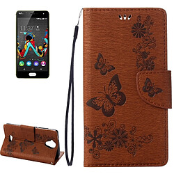 Wewoo Coque marron Wiko U Feel Lite Étui en cuir à rabat avec motif fleurs et papillon avec boucle magnétique Titulaire & Slots de cartes Portefeuille