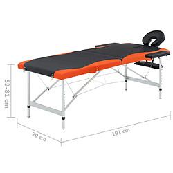 vidaXL Table de massage pliable 2 zones Aluminium Noir et orange pas cher