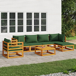 Maison Chic Salon de jardin 7 pcs + coussins - Mobilier/Meubles de jardin - Table et chaises d'extérieur vert bois massif -MN10520