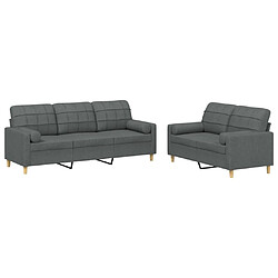 Maison Chic Ensemble de canapés 2 pcs coussins, Canapé droit Sofa pour Salon gris foncé tissu -GKD786492