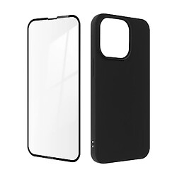 Avizar Coque iPhone 14 Pro Silicone Gel Souple Noir et Verre Trempé 9H Contour Noir