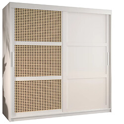 Abiks Meble Armoire Plecionka wiedenska 3 à Portes Coulissantes 200/180/62 2 Portes (blanc)