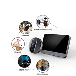 Universal Smart WiFi Vidéo Sonnette de porte Peep Box Sonnette Viewer Home PIR Détection de mouvement Surveillance de sécurité Détection Tuya APP Télécommande | Sonnette de porte (gris)