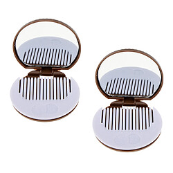 Miroir de maquillage 2 plis rond compact avec peigne poche biscuit taille marron mignon