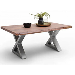 Pegane Table basse en bois d'acacia massif noyer / acier inoxydable - L.110 x H.45 x P.70 cm