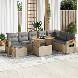 vidaXL Salon de jardin avec coussins 9 pcs beige résine tressée acacia