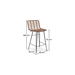 ICONIK INTERIOR Tabouret de bar en rotin avec dossier - Boho Bali Design - 75cm - Catori Bois naturel pas cher