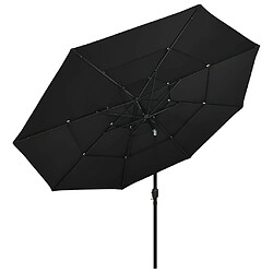 vidaXL Parasol à 3 niveaux avec mât en aluminium Noir 3,5 m