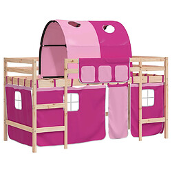 Vidaxl Lit mezzanine enfants avec tunnel rose 80x200cm bois pin massif