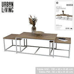 Urban Living Trio de tables basses La Casa Blanca en bois et métal - Marron et blanc