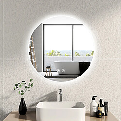 EMKE Miroir lumineux salle de bain rond diamètre 70cm, Miroir LED rétro-éclairage avec Interrupteur Tactile, Anti-buée, Miroir avec éclairage Lumière Blanche Froide (Réglable)