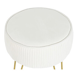 Acheter Pegane Repose- pieds rond en polyester blanc et métal coloris doré - diamètre 34,5 x hauteur 48 cm